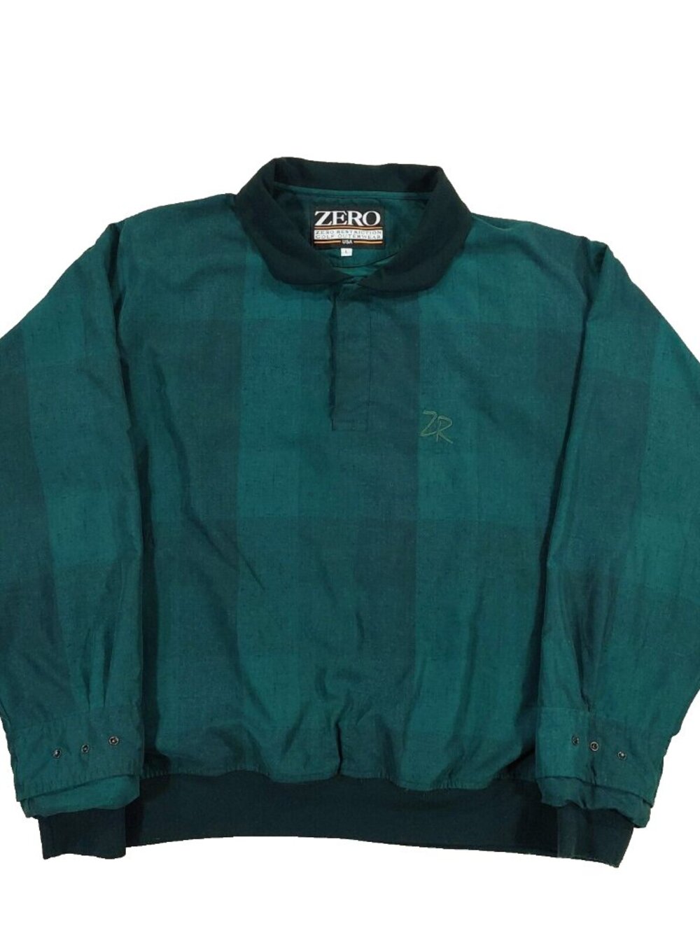 Zero Restriction Pullover Jacket Sz L, Vintage Green Plaid Golf Microfiber